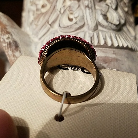 NWT C & C California Macys silver tone Dome cocktail ring pink stones sz 9 - Picture 3 of 4